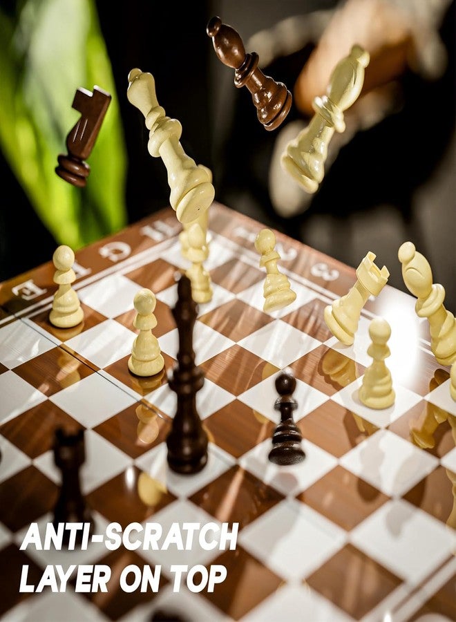 KNK Premium Handcrafted Wooden Chess Board Set | Foldable 15x15 Inches | Anti-Scratch Surface & Padded Storage | 32 Wooden Chess Pieces | Classic Game for Adults & Kids | Travel Friendly - Brown - Image 3